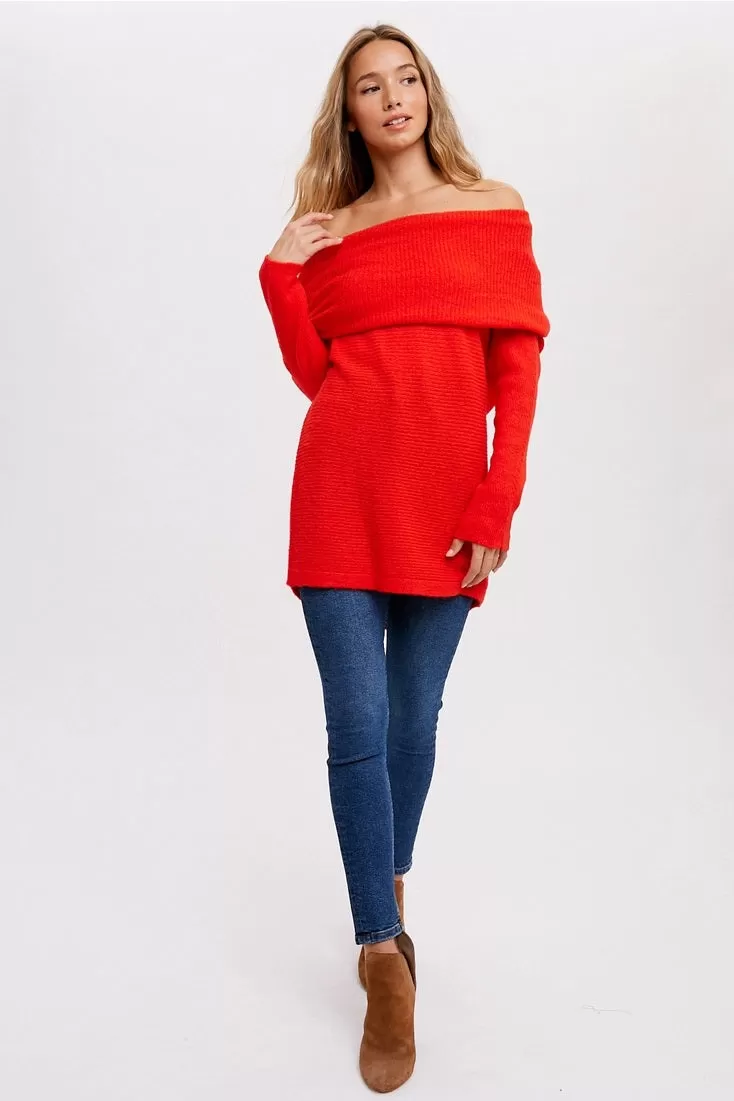 Cherry Fold Over Knit Sweater