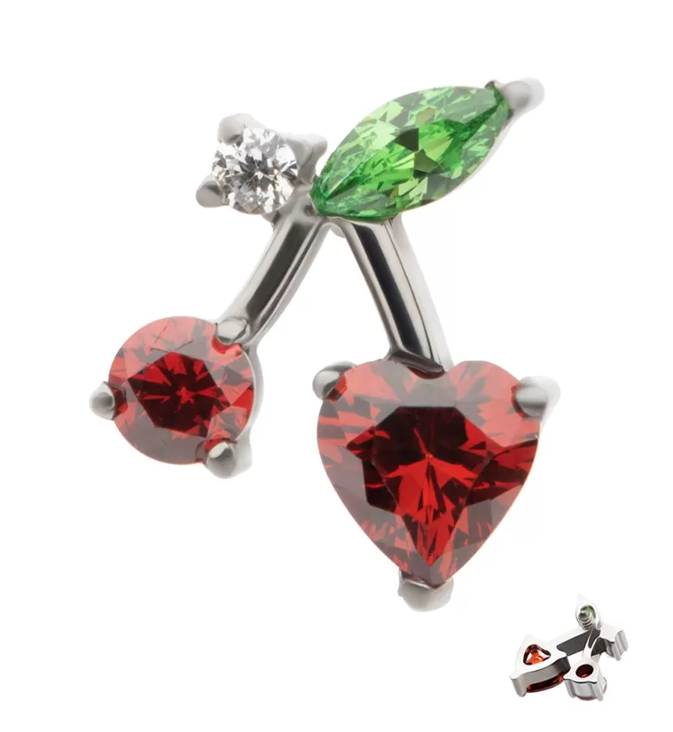 Cherry Heart Red CZ Internally Threaded Titanium Top