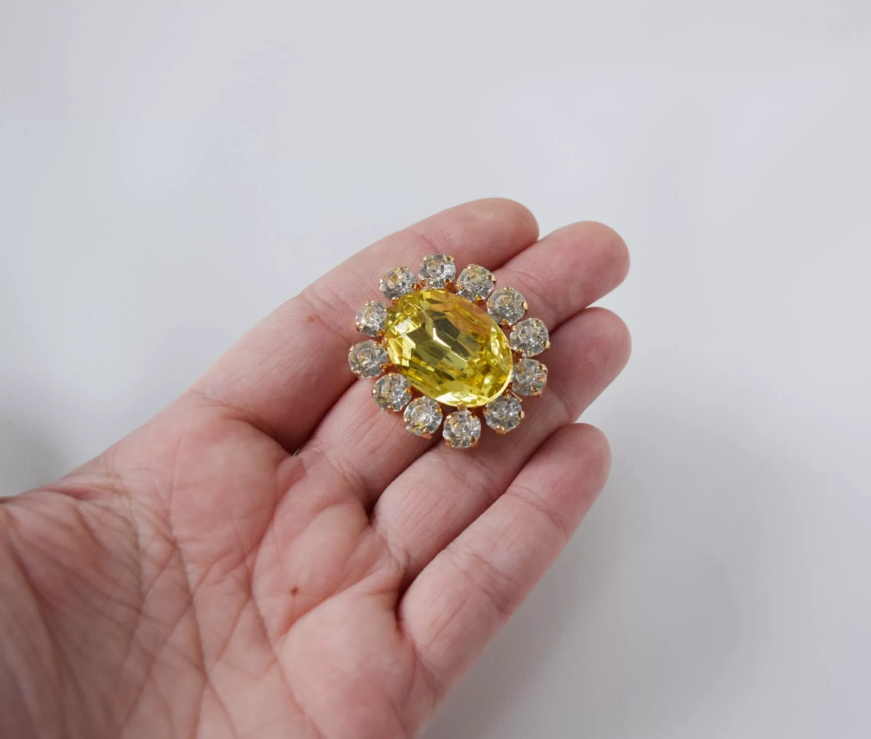 Citrine Yellow Crystal Cluster Brooch