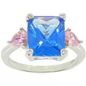 Classic Light Blue Sapphire With Pink Sapphire Side Stones