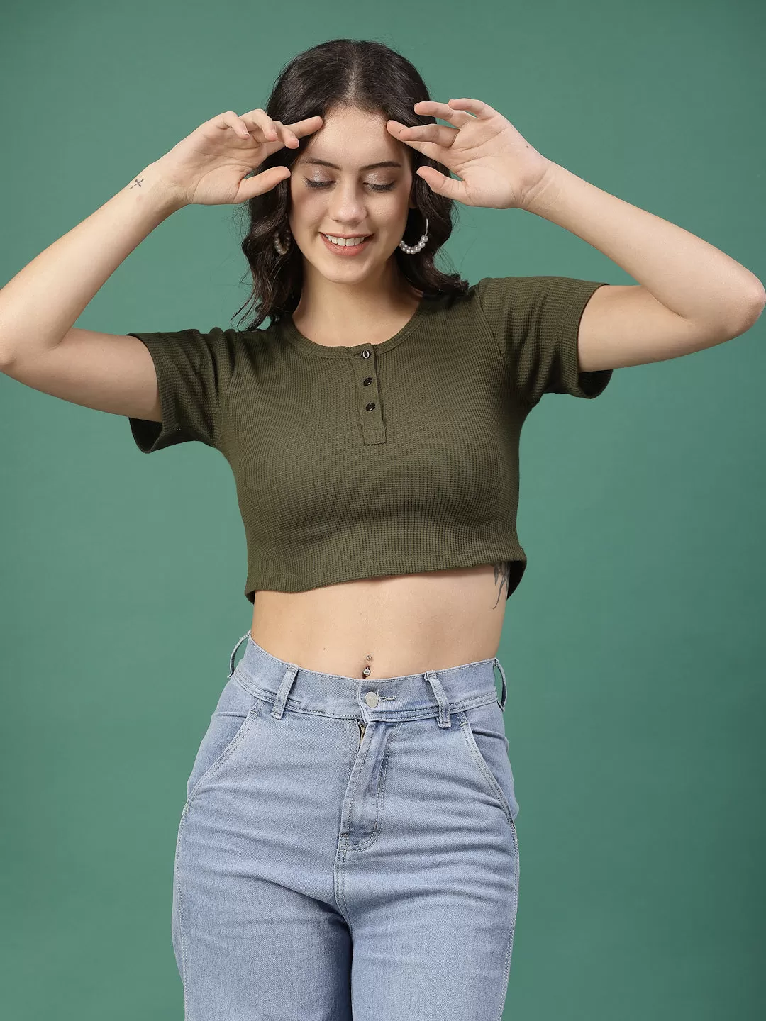 Cotton Waffle Knit Crop Top