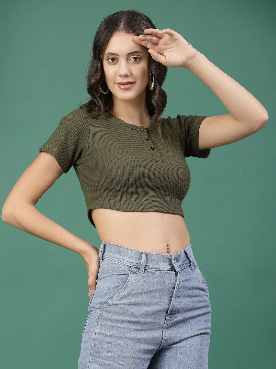 Cotton Waffle Knit Crop Top