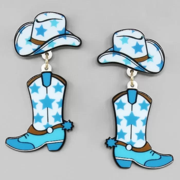 Cowgirl Hat & Boot Acrylic Drop Earrings