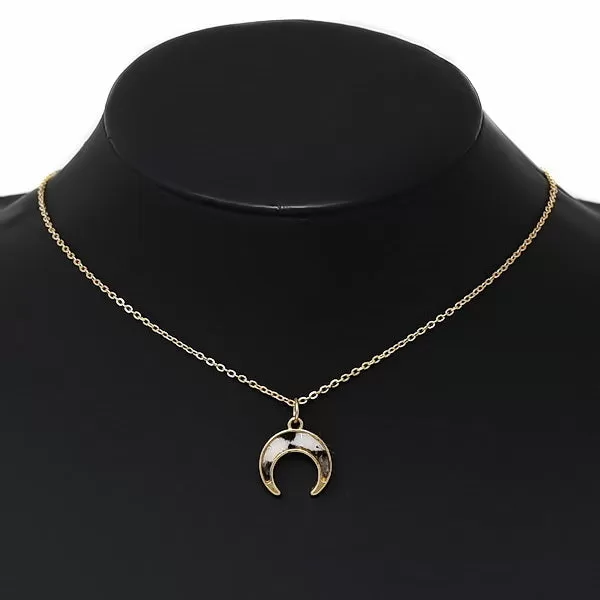 Crescent Animal Print Pendant Short Chain Necklace