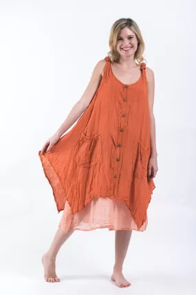 Crinkled Hill Tribe Cotton Tank Dress in Orange