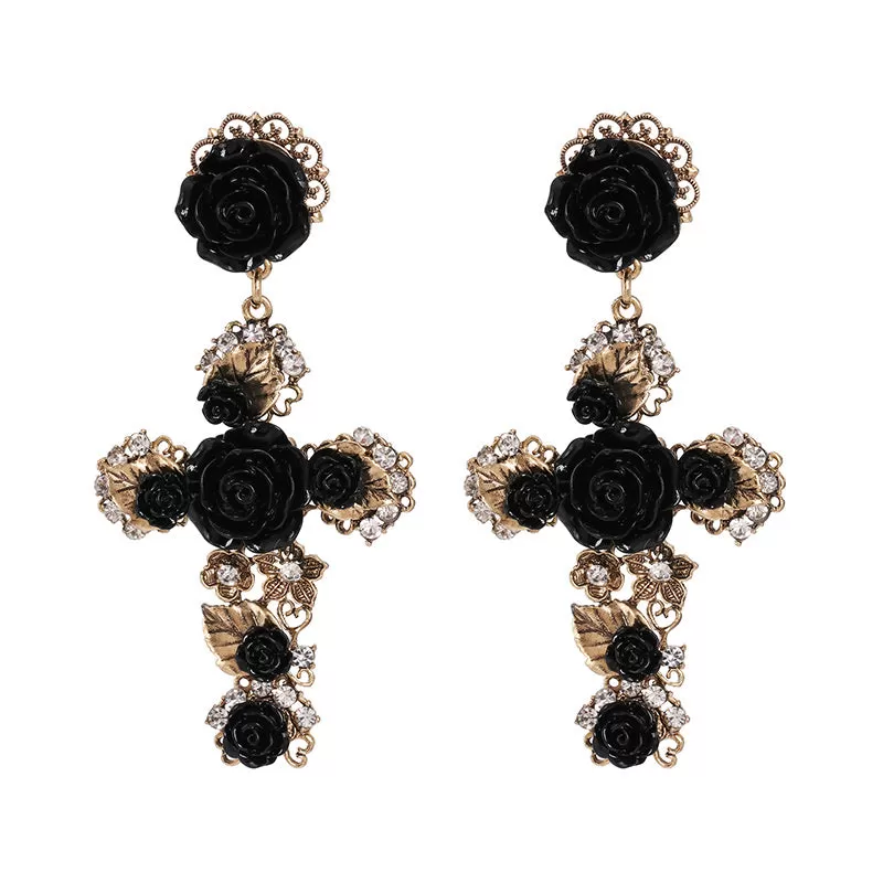 Cruz con Rosas Cross Earrings