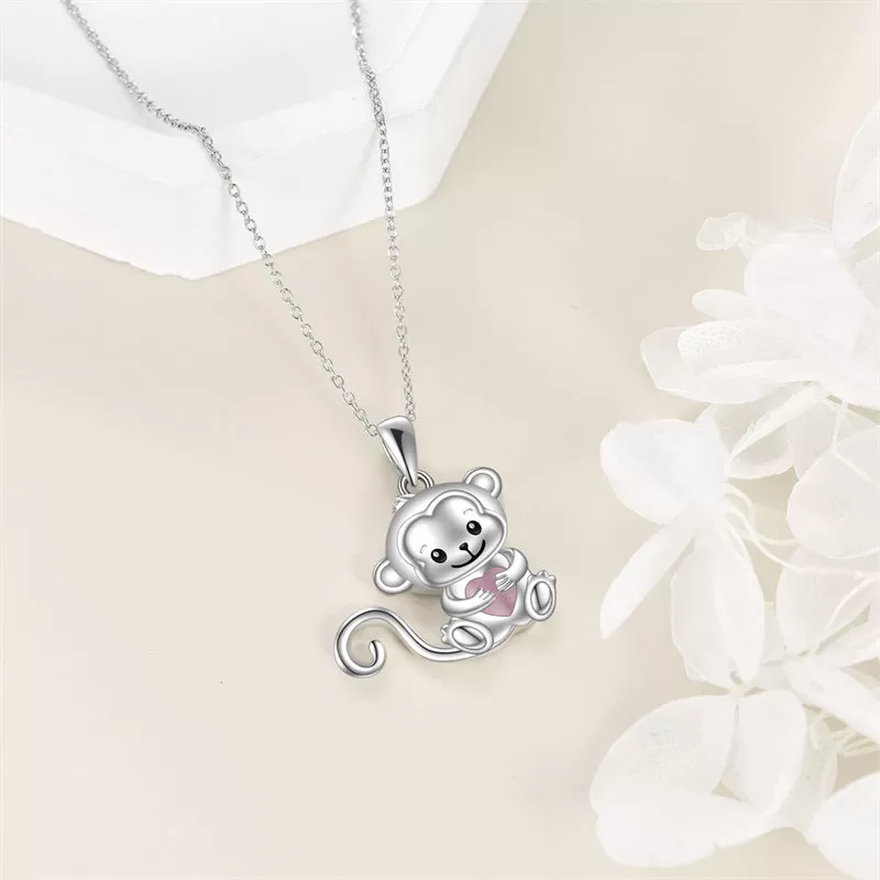 Cute Animal Necklace with Rose Quartz Pearl Sterling Silver