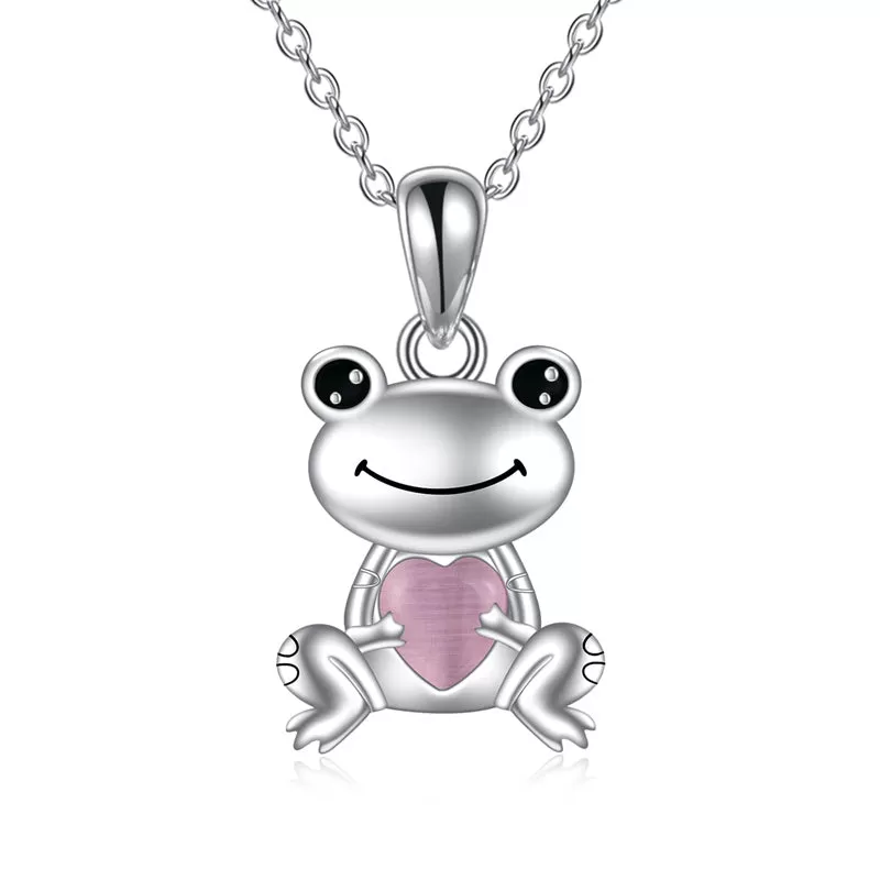 Cute Animal Necklace with Rose Quartz Pearl Sterling Silver