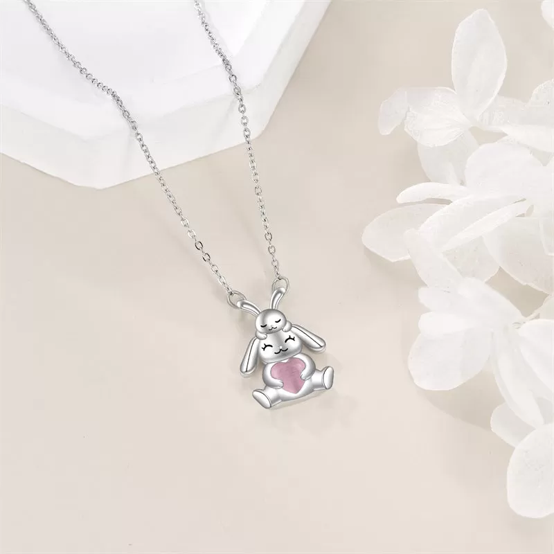 Cute Animal Necklace with Rose Quartz Pearl Sterling Silver