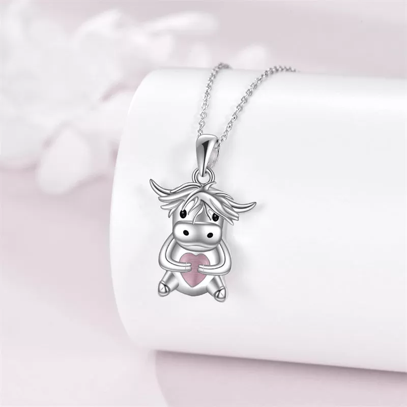 Cute Animal Necklace with Rose Quartz Pearl Sterling Silver