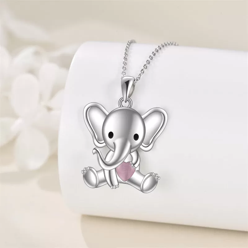 Cute Animal Necklace with Rose Quartz Pearl Sterling Silver