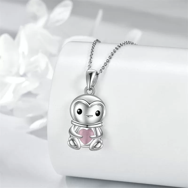 Cute Animal Necklace with Rose Quartz Pearl Sterling Silver