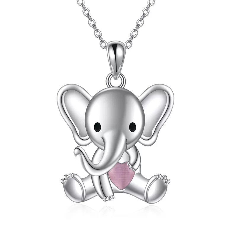 Cute Animal Necklace with Rose Quartz Pearl Sterling Silver