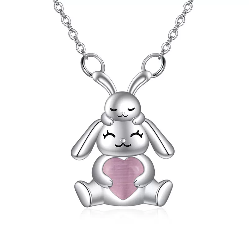 Cute Animal Necklace with Rose Quartz Pearl Sterling Silver