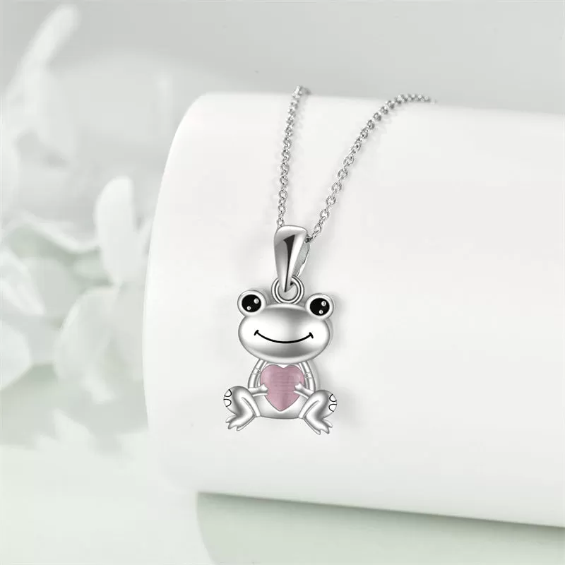 Cute Animal Necklace with Rose Quartz Pearl Sterling Silver