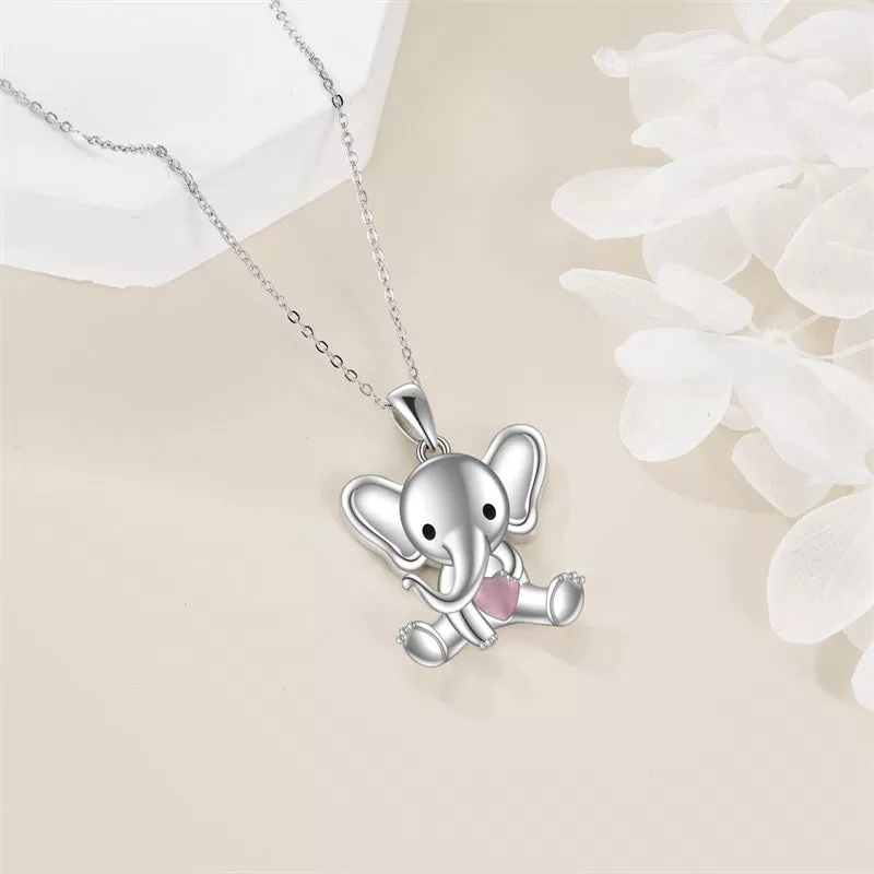 Cute Animal Necklace with Rose Quartz Pearl Sterling Silver