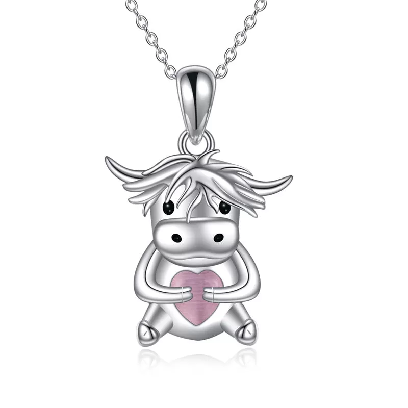 Cute Animal Necklace with Rose Quartz Pearl Sterling Silver