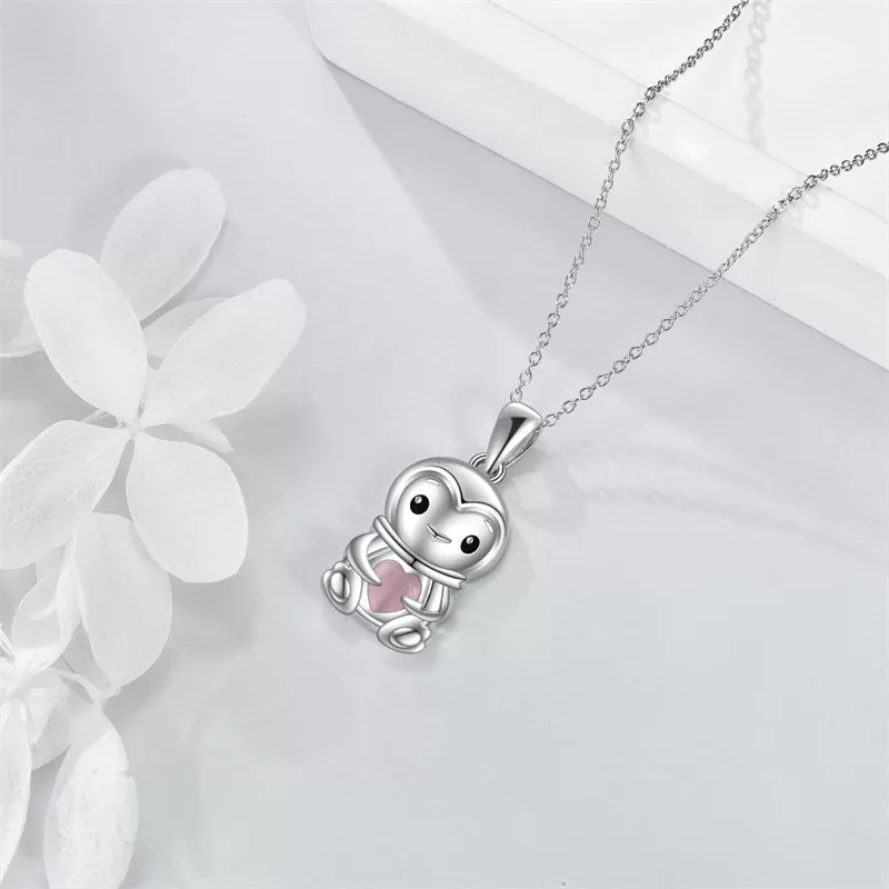 Cute Animal Necklace with Rose Quartz Pearl Sterling Silver