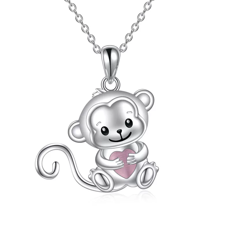 Cute Animal Necklace with Rose Quartz Pearl Sterling Silver