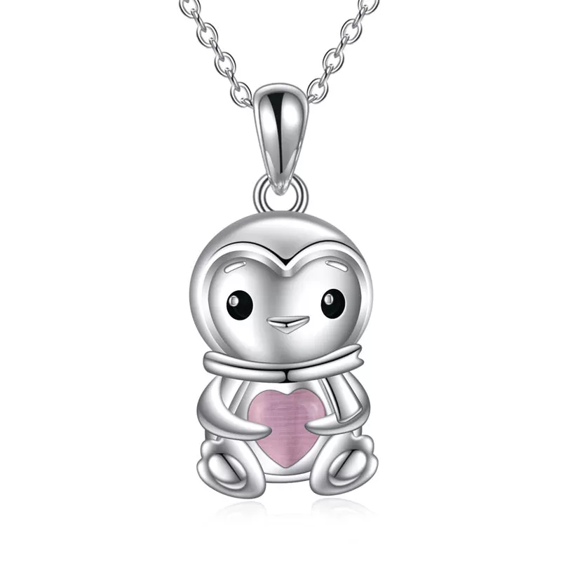 Cute Animal Necklace with Rose Quartz Pearl Sterling Silver