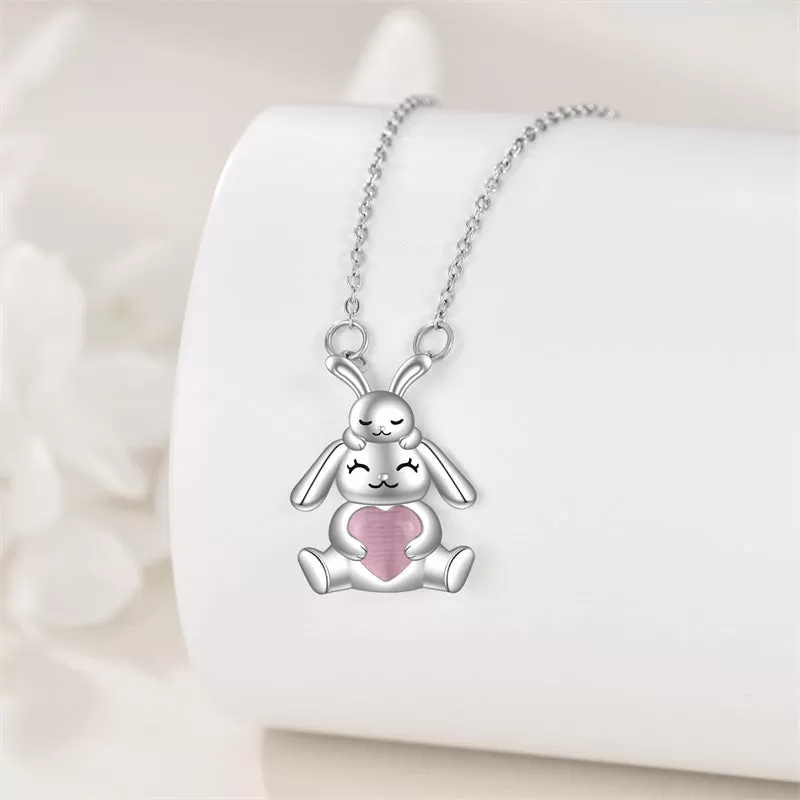 Cute Animal Necklace with Rose Quartz Pearl Sterling Silver