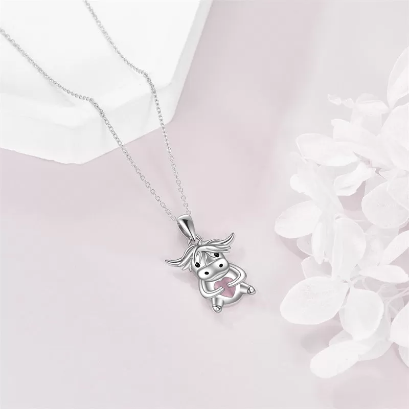 Cute Animal Necklace with Rose Quartz Pearl Sterling Silver