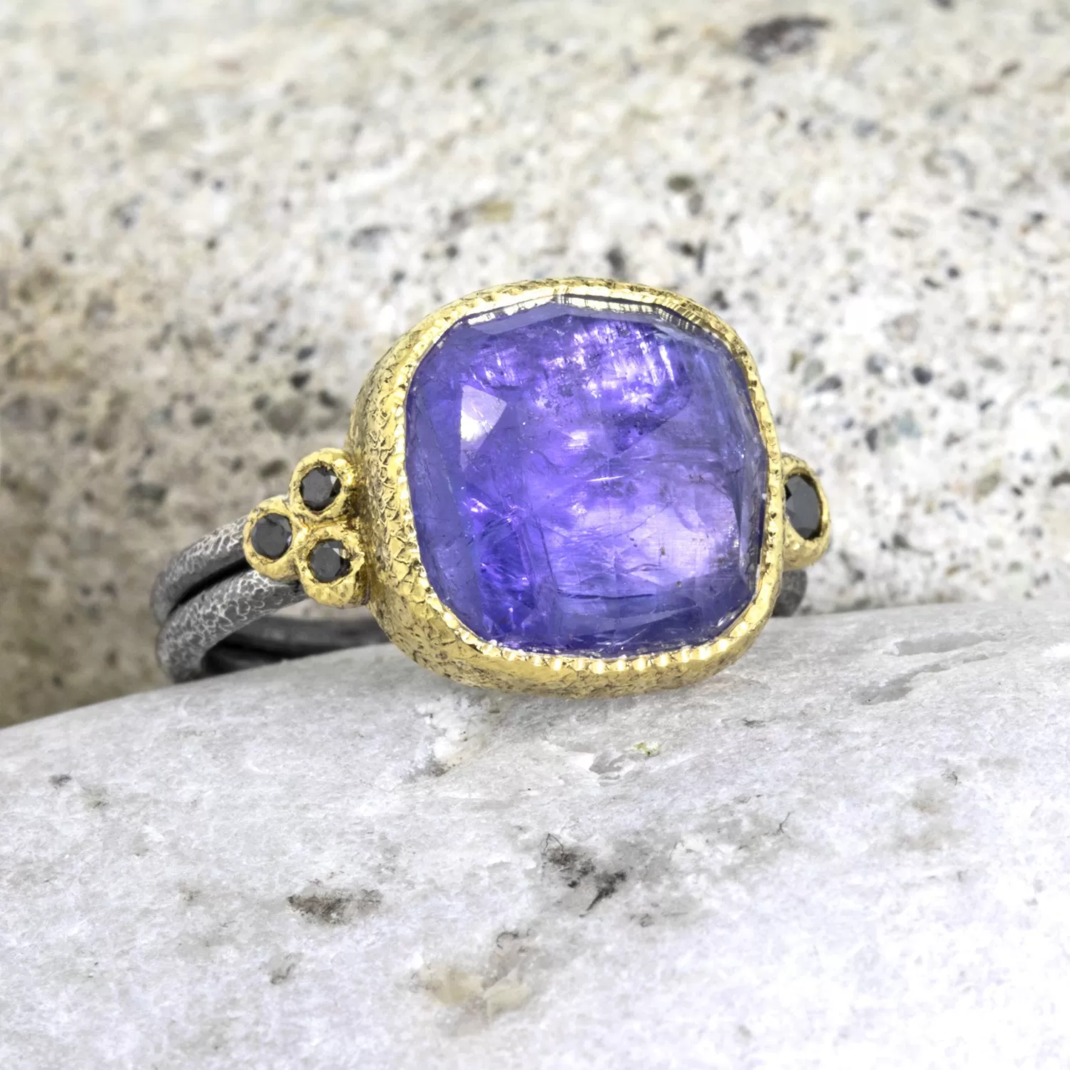 Delicate Double Band ring with free form tanzanite