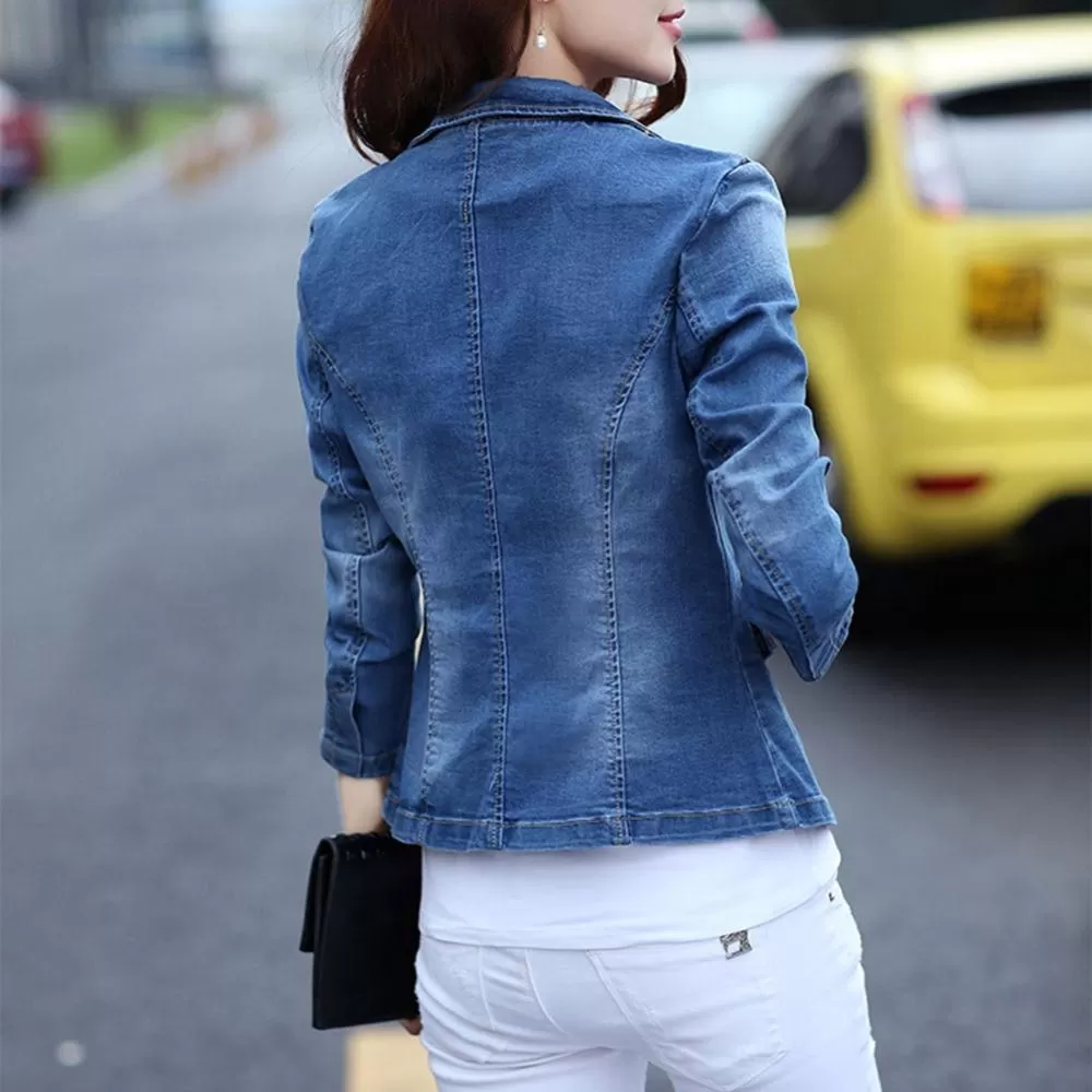 Denim Jean Blazer Women - Casual - Plain-Solid