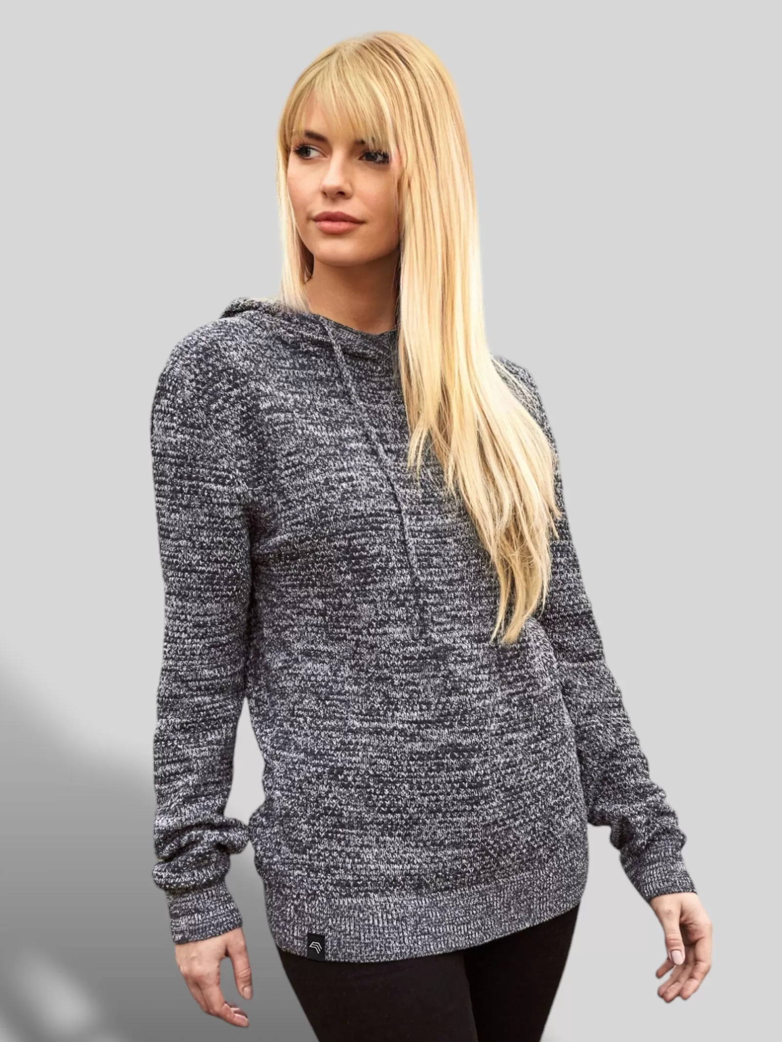 ECL 0080 ― Nachhaltig gestrickter Unisex Kapuzenpullover aus regenerierter Baumwolle - Melange Grau