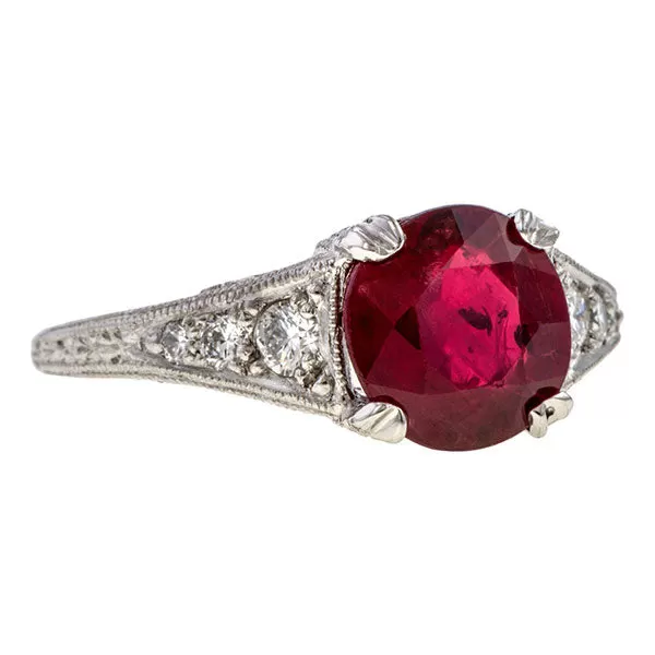 Estate Ruby Ring, Cushion 2.18ct.