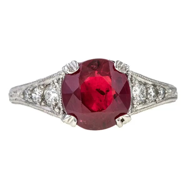 Estate Ruby Ring, Cushion 2.18ct.