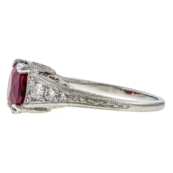 Estate Ruby Ring, Cushion 2.18ct.