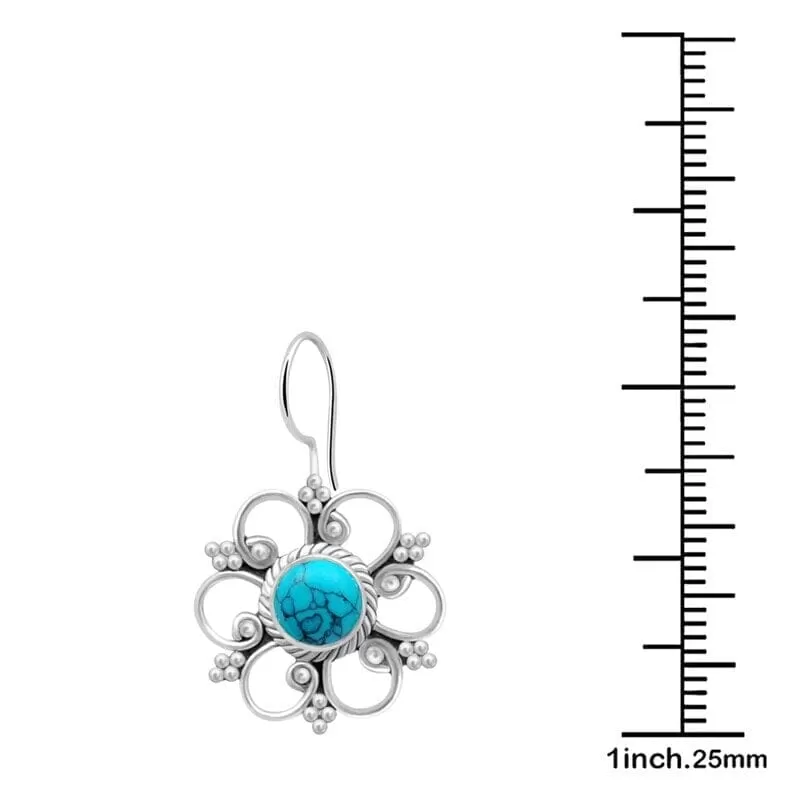 European Fashion Flower Turquoise Drop Earrings - 925 Sterling Silver