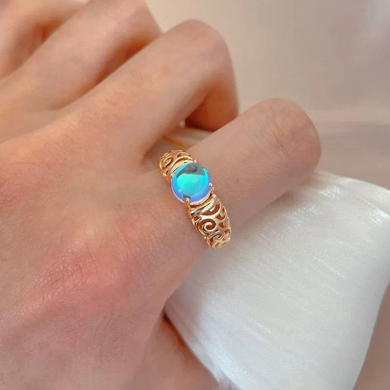 Fancy Moonstone Hollow Pattern Ring -  585 Rose Gold