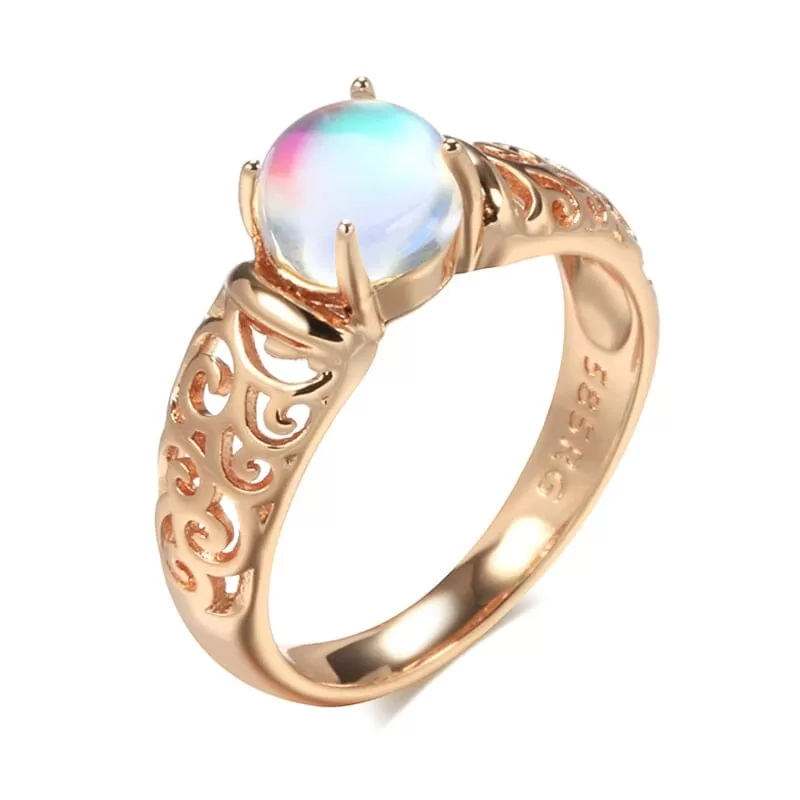 Fancy Moonstone Hollow Pattern Ring -  585 Rose Gold