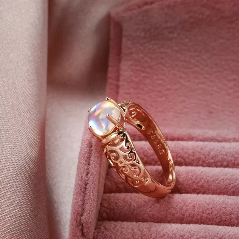 Fancy Moonstone Hollow Pattern Ring -  585 Rose Gold