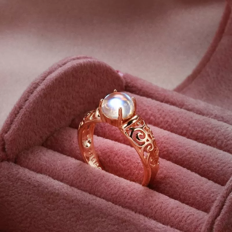 Fancy Moonstone Hollow Pattern Ring -  585 Rose Gold