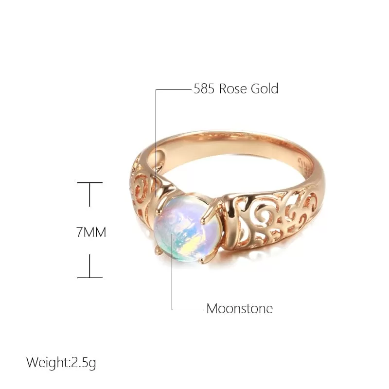 Fancy Moonstone Hollow Pattern Ring -  585 Rose Gold