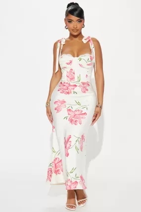 Garden Dreams Satin Maxi Dress - White/combo