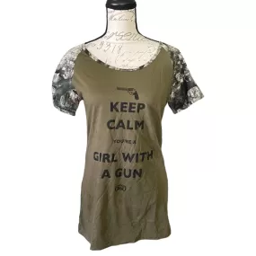 Girls With Guns Keep Calm Green Camouflage Cotton Blend Shirt X-Large