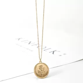 Gold Rose Flower Alloy Round Pendant Necklace for Women