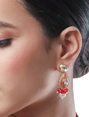 Golden, Red Kundan Polki Earrings