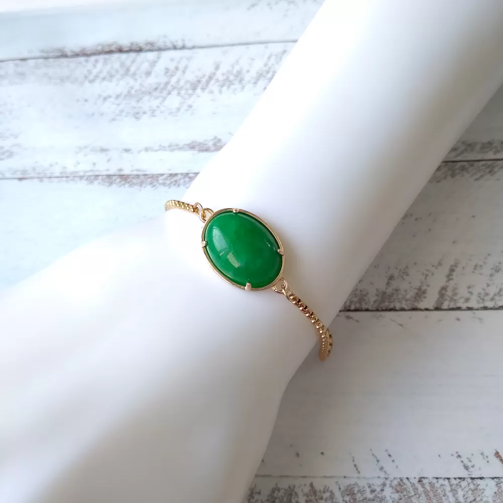 Green Jade Jeweled Slider Bracelet