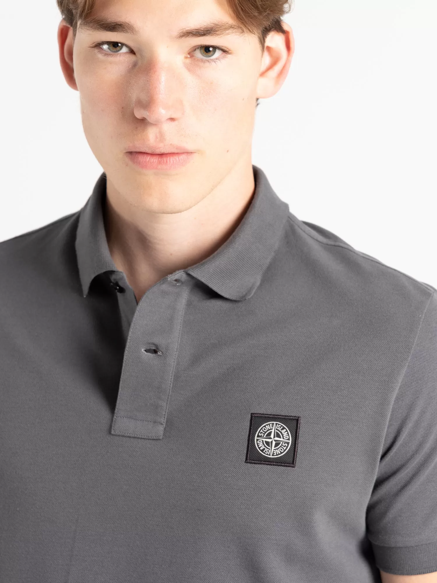 Grey Cotton Short-Sleeve Polo