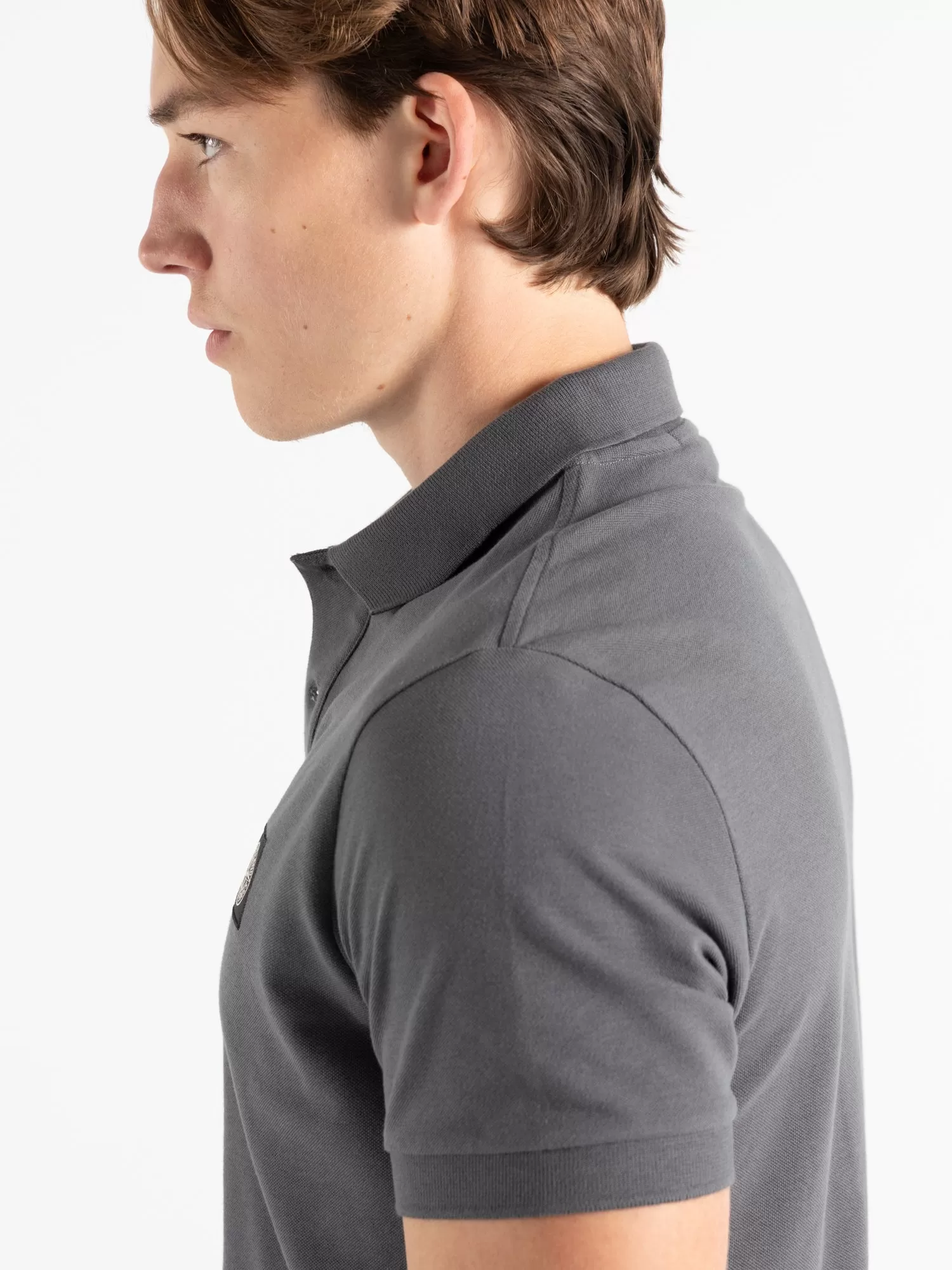 Grey Cotton Short-Sleeve Polo