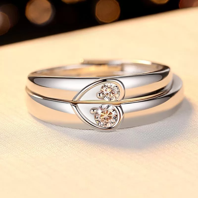 Heart Design Silver Couple Rings