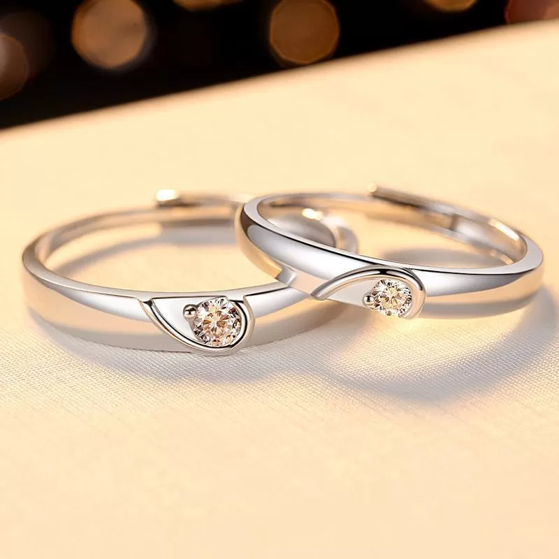 Heart Design Silver Couple Rings