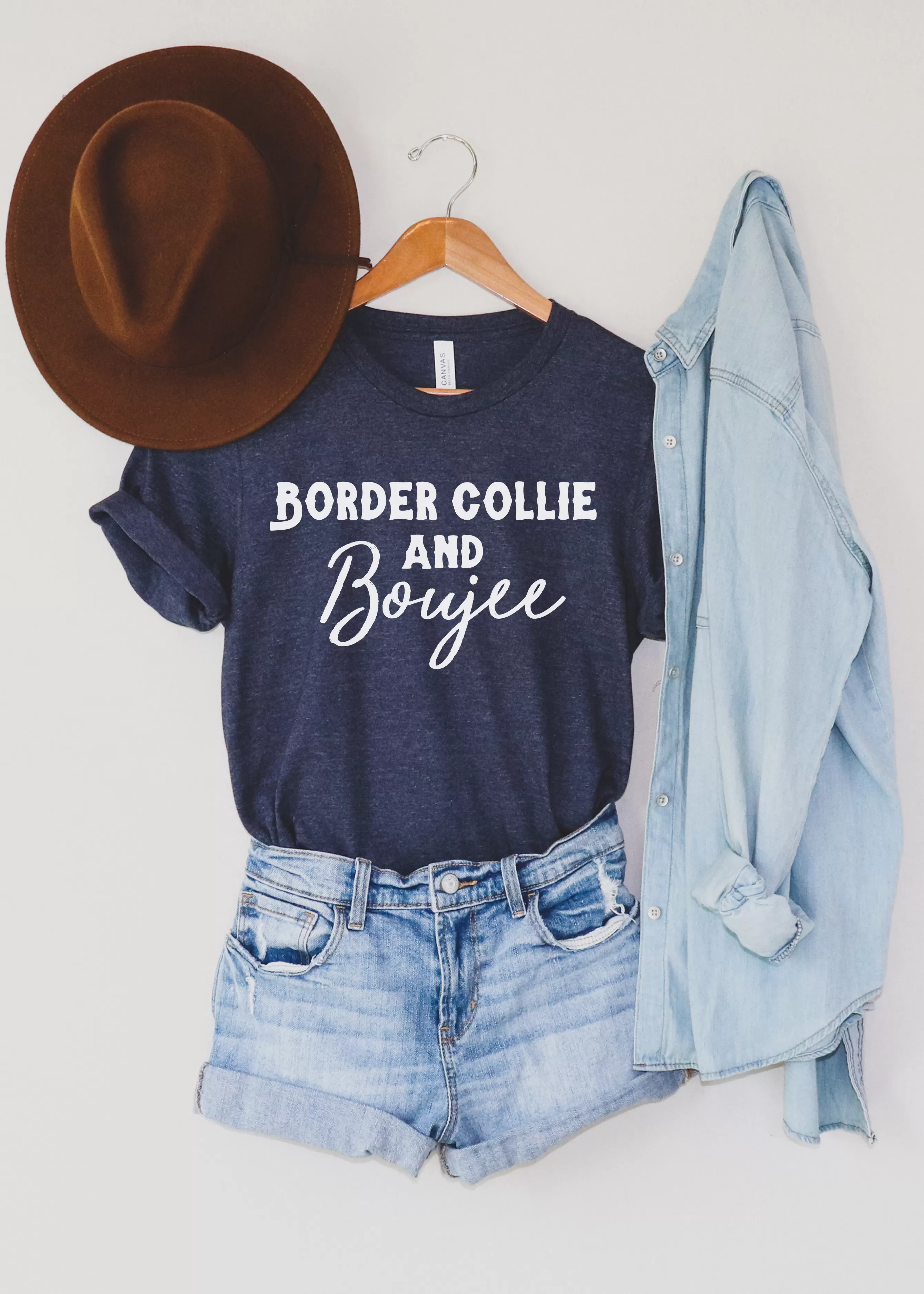 Heather Navy Border Collie & Boujee Short Sleeve Tee