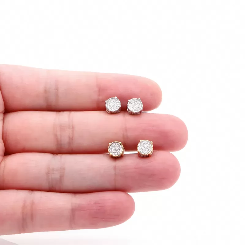 Iced Out Round Stud Earrings - Silver