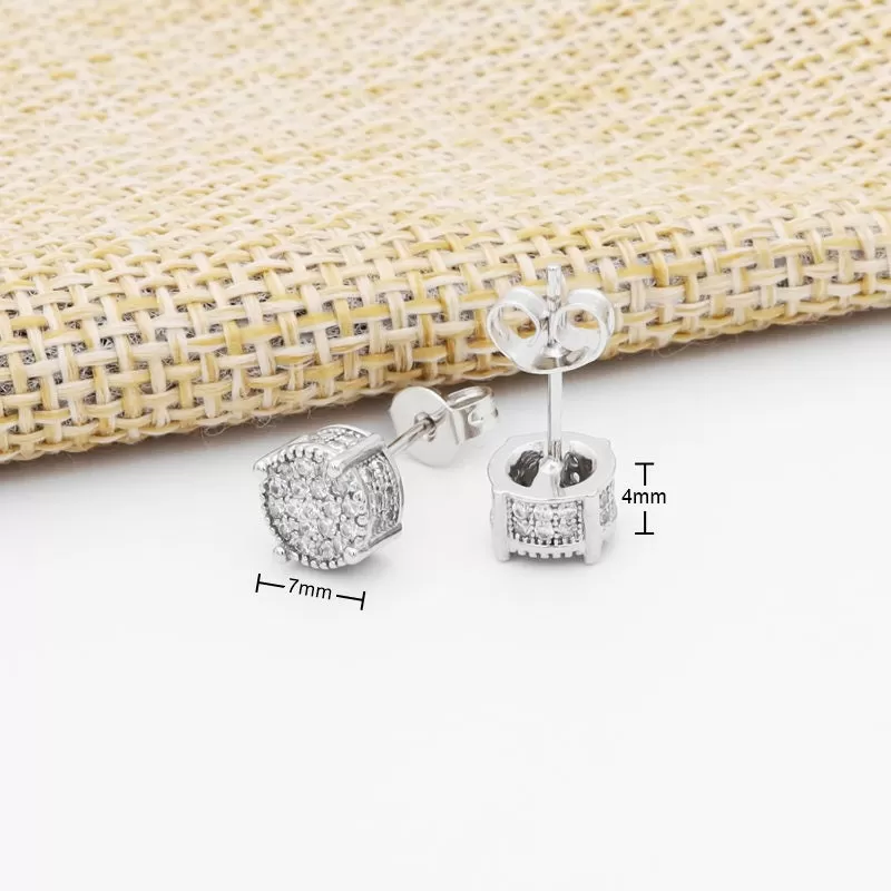 Iced Out Round Stud Earrings - Silver